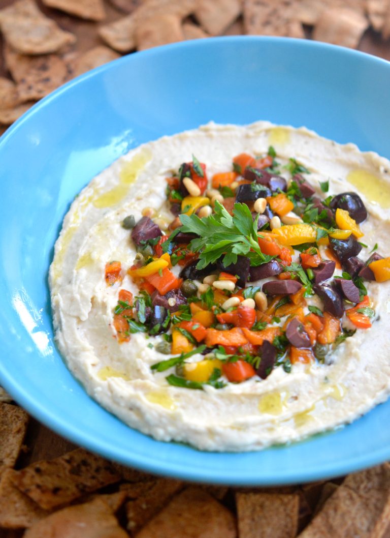Mediterranean White Bean Dip with Homemade Pita Chips