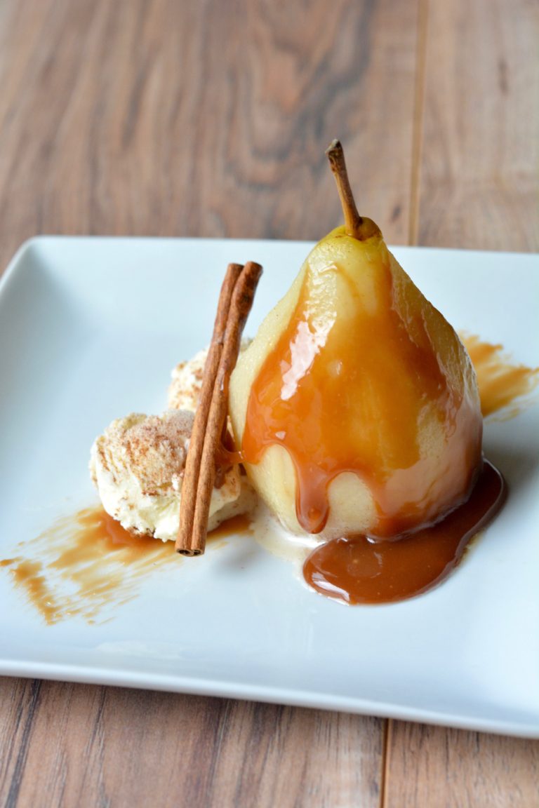 Poached Pears with Caramel Sauce